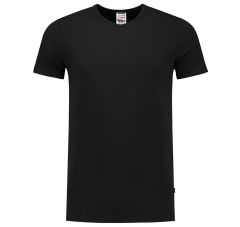 T-SHIRT ELASTAAN FITTED V HALS BLAC