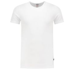 T-SHIRT ELASTAAN FITTED V HALS WHIT