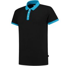POLOSHIRT BICOLOR FITTED BLACK-TURQ